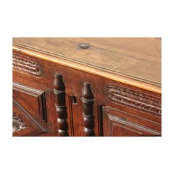 Louis XIII chest buffet in walnut wood, carved panels …