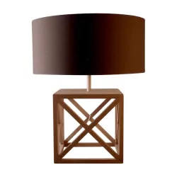 quadratische Lampe „Braque“ aus Naturholz mit Lampenschirm …