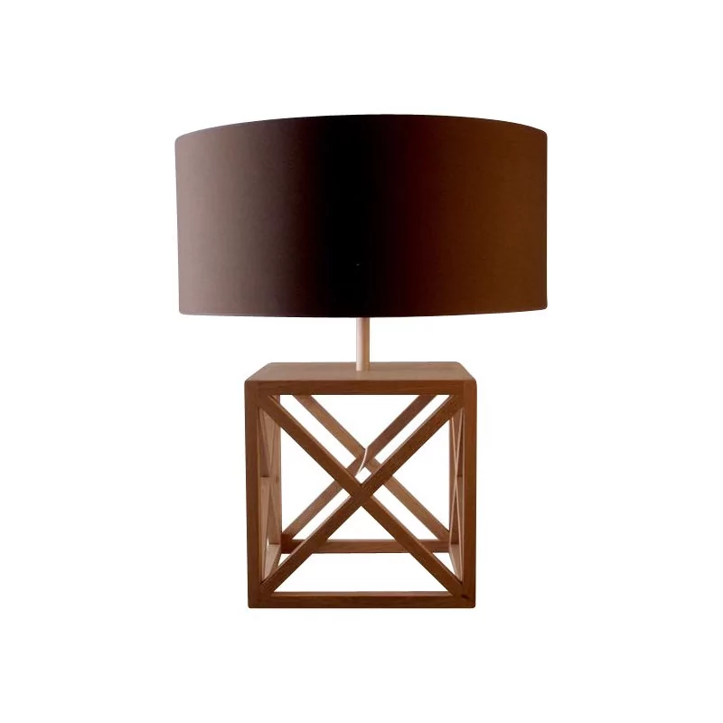 Lampe “Braque” carrée en bois naturelavec abat-jour … - Moinat - Lampes de table