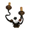 Pair of wrought iron 2-light wall lights with flower decor … - Moinat - Wall lights, Sconces