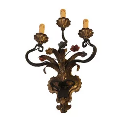 Pair of hand-beaten wrought iron sconces with 3 lights