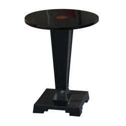 Pedestal table in black lacquered oak with star marquetry on the