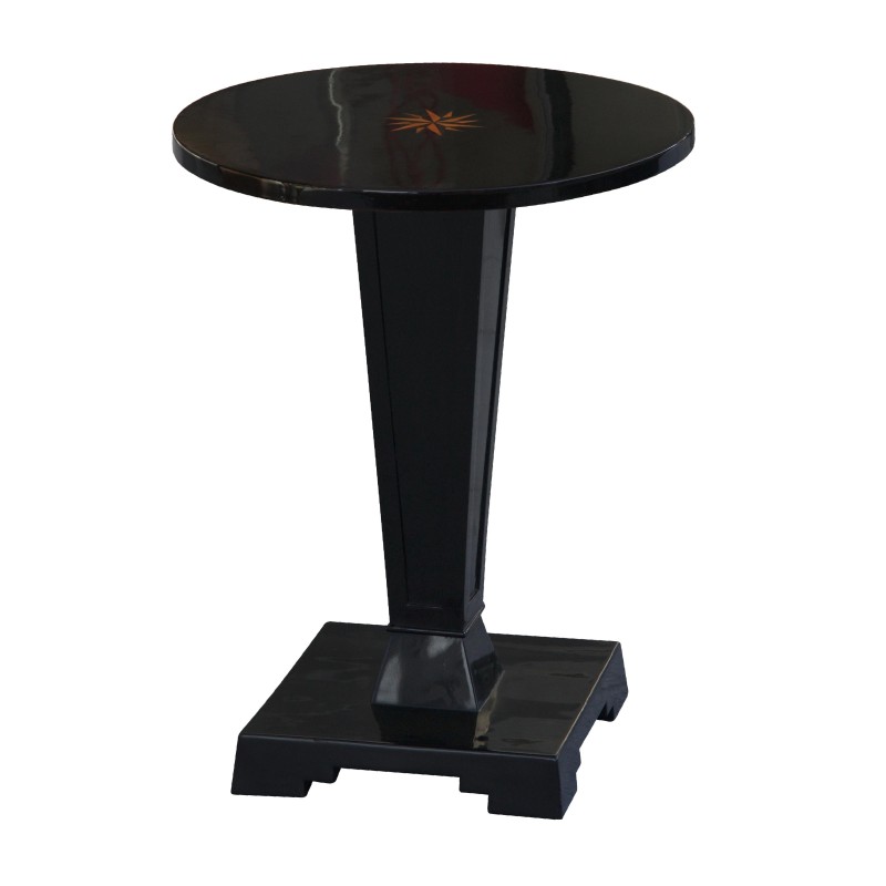 Pedestal table in black lacquered oak with star marquetry on the - Moinat - End tables, Bouillotte tables, Bedside tables, Pedestal tables Pedestal table in black lacquered oak with star marquetry on the - Moinat - End tables, Bouillotte tables, Bedside tables, Pedestal tables