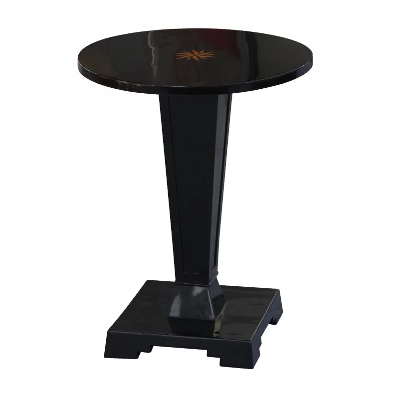 black lacquered oak pedestal table with star marquetry on the … - Moinat - End tables, Bouillotte tables, Bedside tables, Pedestal tables