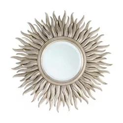 Sun mirror with carved wooden frame silver finish with …