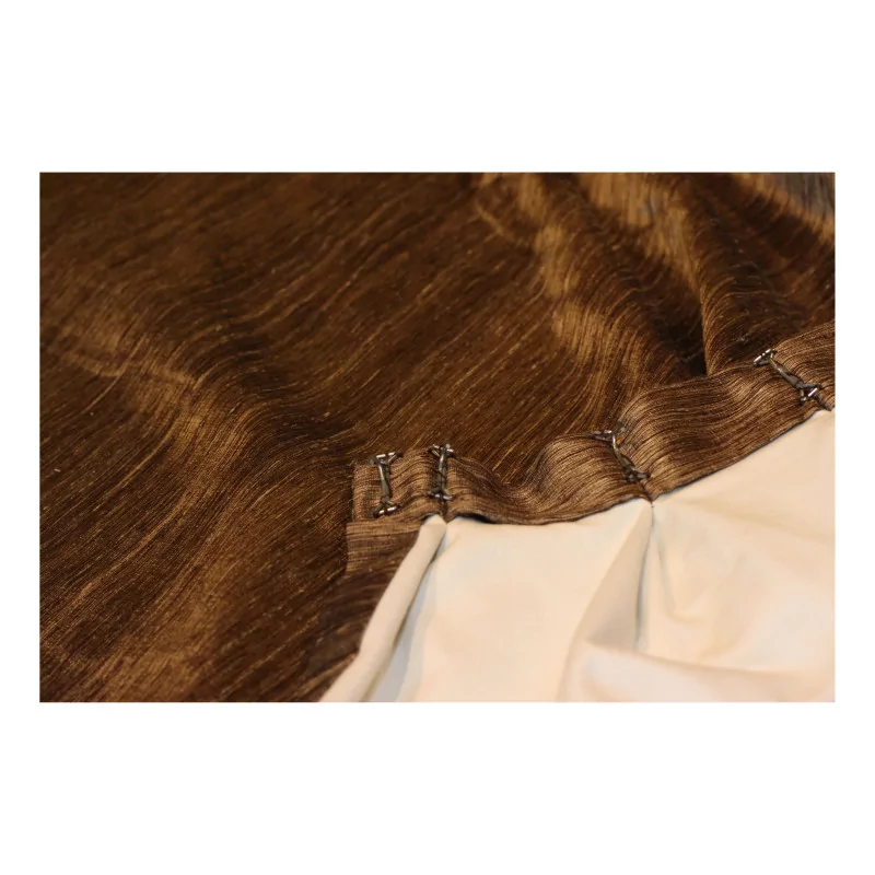 Brown silk curtain panel lined with cotton sateen, - Moinat - Curtains