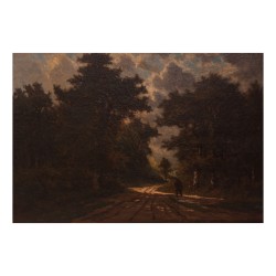 Painting, oil on canvas “Walk in the undergrowth” signed …