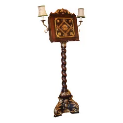 Lectern in richly carved walnut wood, with 2 lights and …