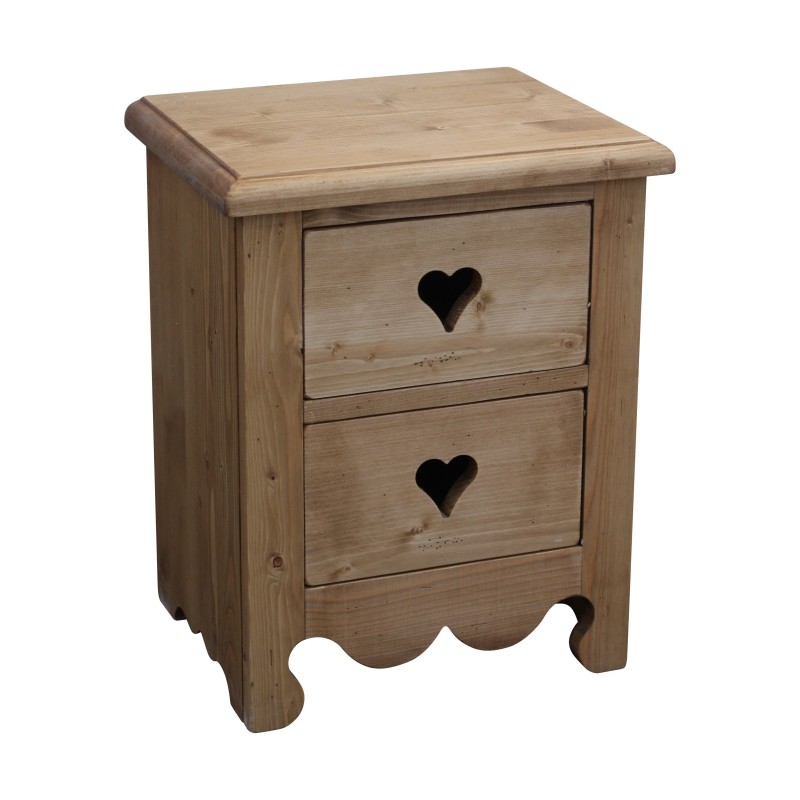 Small bedside table in fir wood with 2 heart-decor drawers. - Moinat - End tables, Bouillotte tables, Bedside tables, Pedestal tables Small bedside table in fir wood with 2 heart-decor drawers. - Moinat - End tables, Bouillotte tables, Bedside tables, Pedestal tables