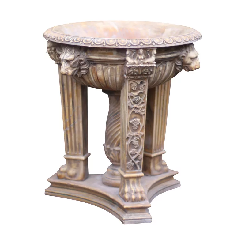 “Lions” basin in carved yellow marble in 1 block. - Moinat - VE2022/2