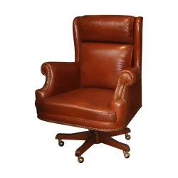 rotating office armchair in Havana leather with …