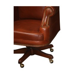 drehbarer Bürosessel in Havanna-Leder mit …