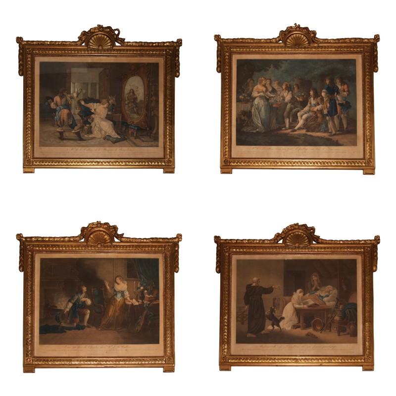 Série de 4 gravures représentant : Scène champêtre, Élégante, - Moinat - Gravures Série de 4 gravures représentant : Scène champêtre, Élégante, - Moinat - Gravures