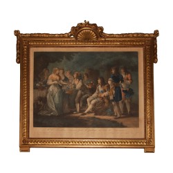 Série de 4 gravures représentant : Scène champêtre, Élégante,