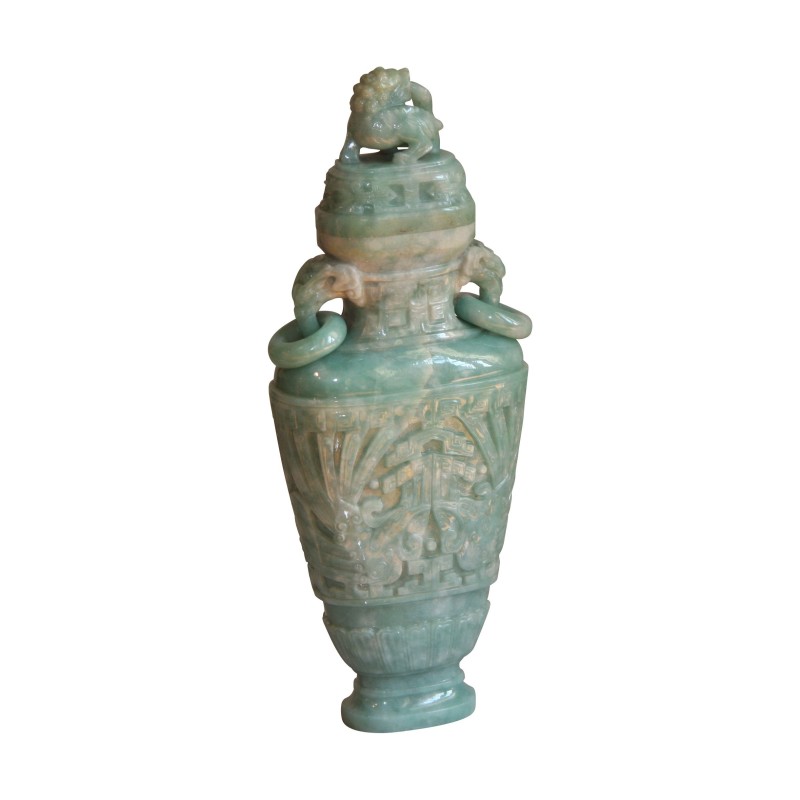 Vase en jadéite, motif phénix archaïque avec deux anneaux sur … - Moinat - Accessoires de décoration Vase en jadéite, motif phénix archaïque avec deux anneaux sur … - Moinat - Accessoires de décoration