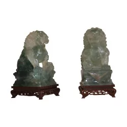 Pair of carved fluorite Lions, on original base. (including …