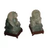 Pair of carved fluorite Lions, on original base. (including … - Moinat - Decorating accessories