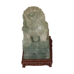 Pair of carved fluorite Lions, on original base. (including …