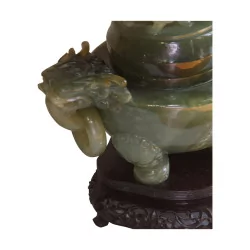 Brûle parfum en jade serpentine avec deux anses et anneaux …