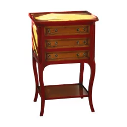 Louis XV bedside table in natural and red cherry with 3 drawers and …