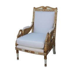 Bergère “Cygnes” en blanc avec garnissage traditionnel, …