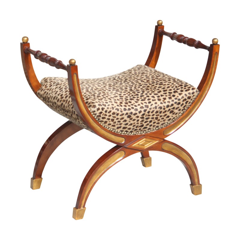 Tabouret Empire en merisier recouverts de tissu léopard. - Moinat - Tabourets de bar Tabouret Empire en merisier recouverts de tissu léopard. - Moinat - Tabourets de bar