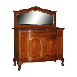 Chippendale sideboard in burr walnut, curved, marble top...
