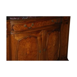 Chippendale sideboard in burr walnut, curved, marble top...