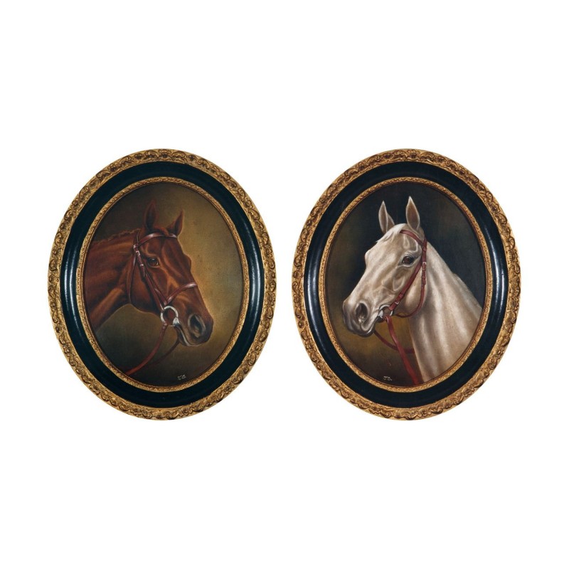 Paire de tableaux ovales “Portrait de cheval”, huile sur toile … - Moinat - Tableaux - Portrait Paire de tableaux ovales “Portrait de cheval”, huile sur toile … - Moinat - Tableaux - Portrait