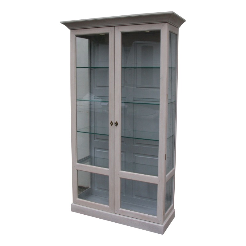 Two-door display cabinet in matte bleached oak with a silver interior, - Moinat - Bookshelves, Bookcases, Curio cabinets, Vitrines