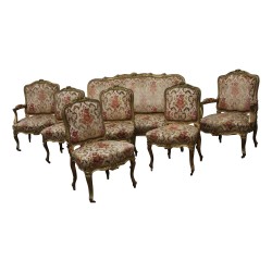 Living room in gilded wood including: 1 sofa (W177 x H102 x D70