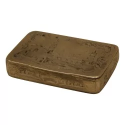 Boite en argent 800 avec décor gravé recto et verso de la