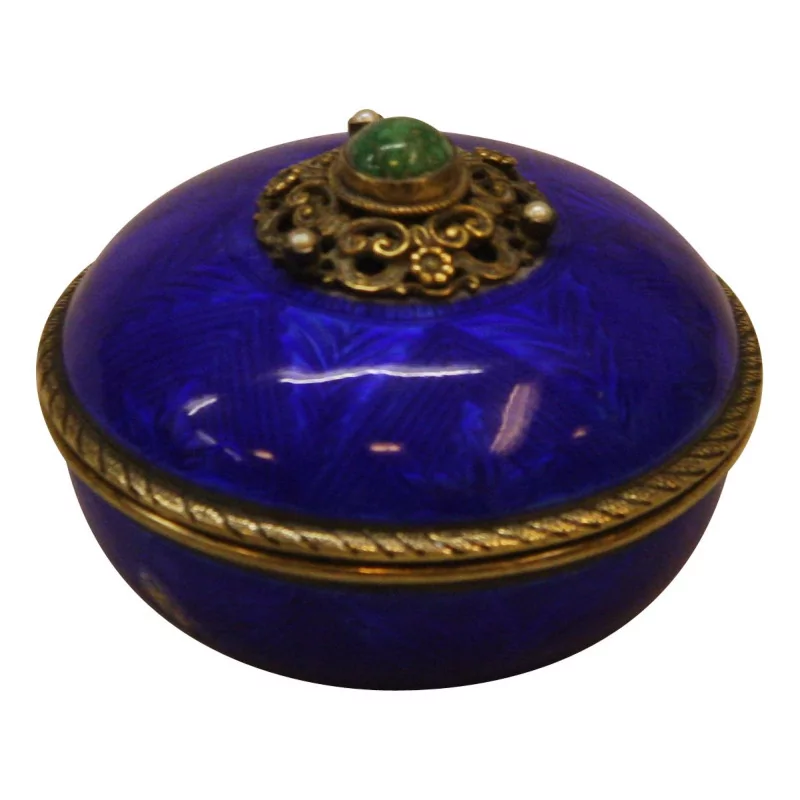 Runde Box aus silberfarbenem Metall, blau und Stein auf … - Moinat - Schachtel, Urnen, Vasen