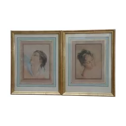 Pair of lithography engravings signed Boucher, with frame …