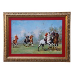 张桌子“Polo”，带红色 Marie-Louise 和镀金木框。