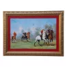 Table “Polo”, with red Marie-Louise and gilt wood frame. - Moinat - Painting - Miscellaneous