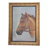 “Horse” portrait painting with gilt wood frame. - Moinat - Painting - Miscellaneous