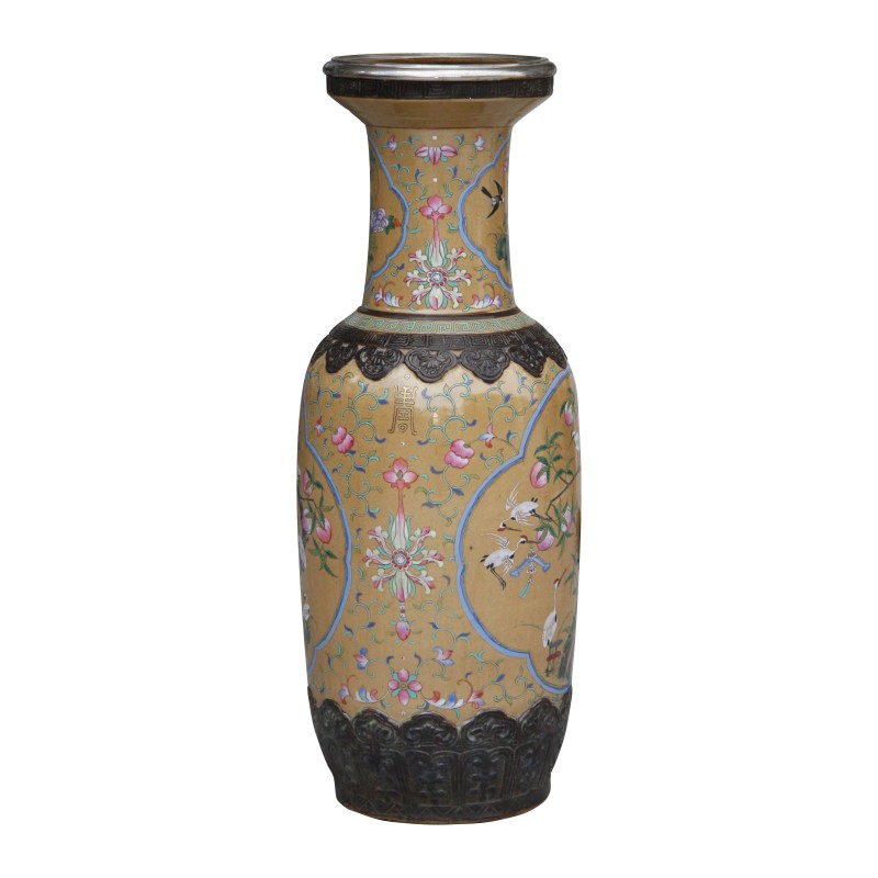 中国　南京　粉彩　花文瓶　時代箱付　M　R8180 1 大型南京花瓶，彩瓷桃花饰…… - MOINAT