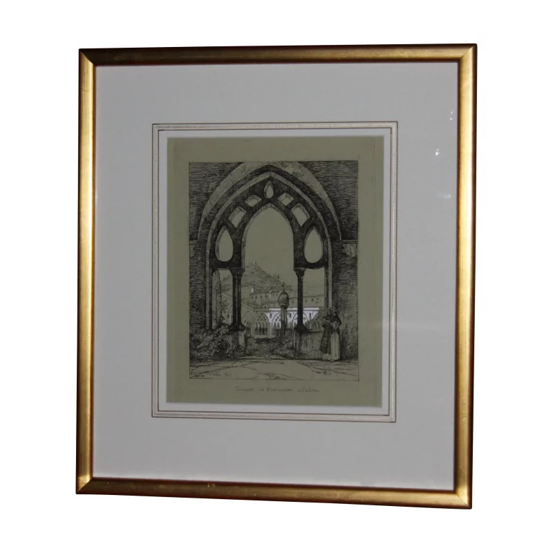 Neapolitan engraving “Naples”, under glass with wooden stick … - Moinat - VE2022/1