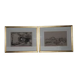 Pair of Neapolitan “Naples” engravings, under glass with …