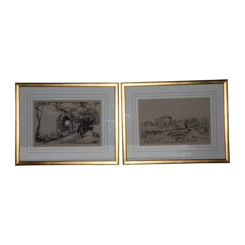 Pair of Neapolitan “Naples” engravings, under glass with … - Moinat - VE2022/1