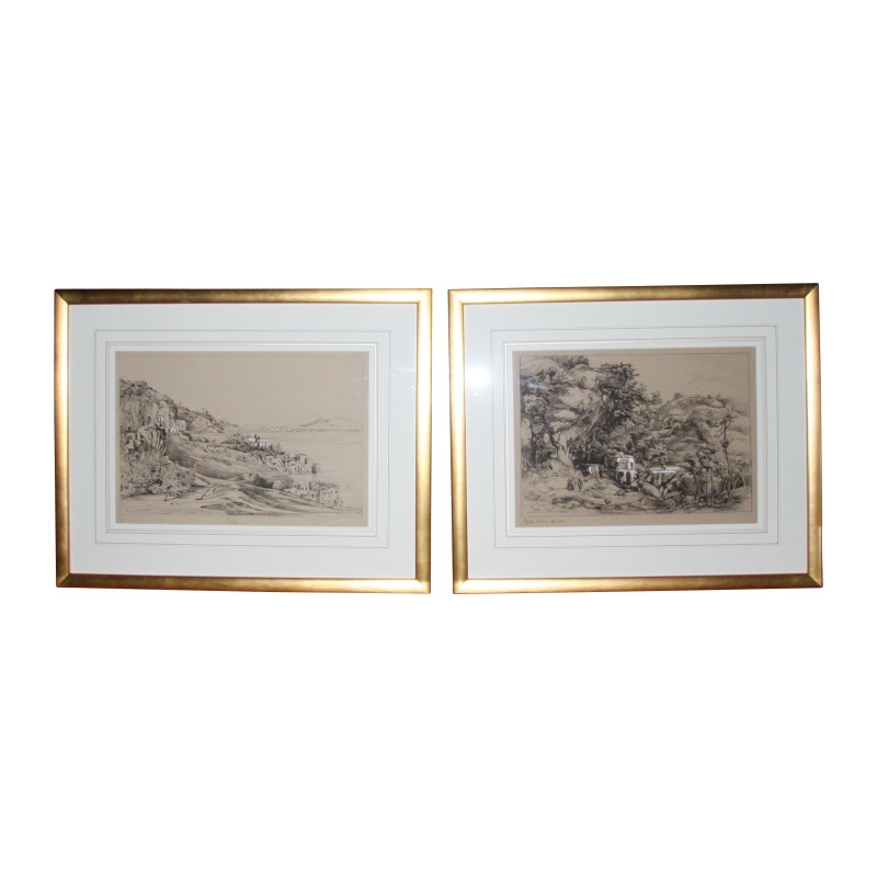 一对印度水墨版画“那不勒斯”,置于玻璃之下, - Moinat - 版画 一对印度水墨版画“那不勒斯”,置于玻璃之下, - Moinat - 版画