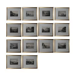 Set of 14 “View of Haute-Savoie” engravings under glass with …