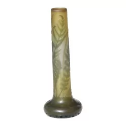 Vase, Soliflore, signiert Gallé, grüne und gelbe Farben, mit …