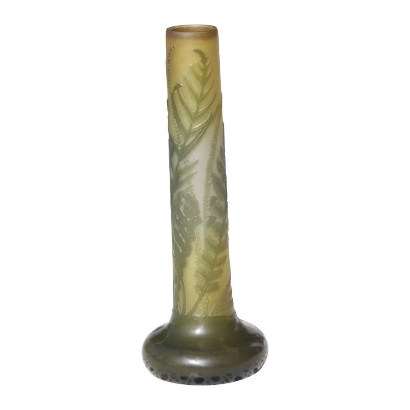 Vase, Soliflore, signiert Gallé, grüne und gelbe Farben, mit … - Moinat - Schachtel, Urnen, Vasen