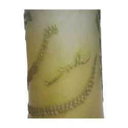 花瓶，单花，签名 Gallé，绿色和黄色，带 …