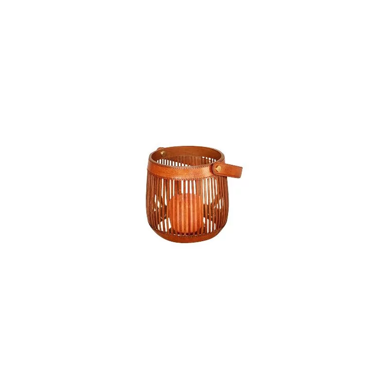 round glass tealight holder with tan leather strap. - Moinat - Table lamps