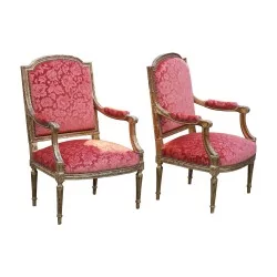 Paire de fauteuils Louis XVI modèle Jacob, recouvert velours