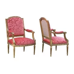 Paire de fauteuils Louis XVI modèle Jacob, recouvert velours