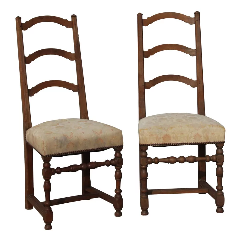 Pair of Louis XIV chairs in walnut with crosspiece backrest and … - Moinat - Chairs